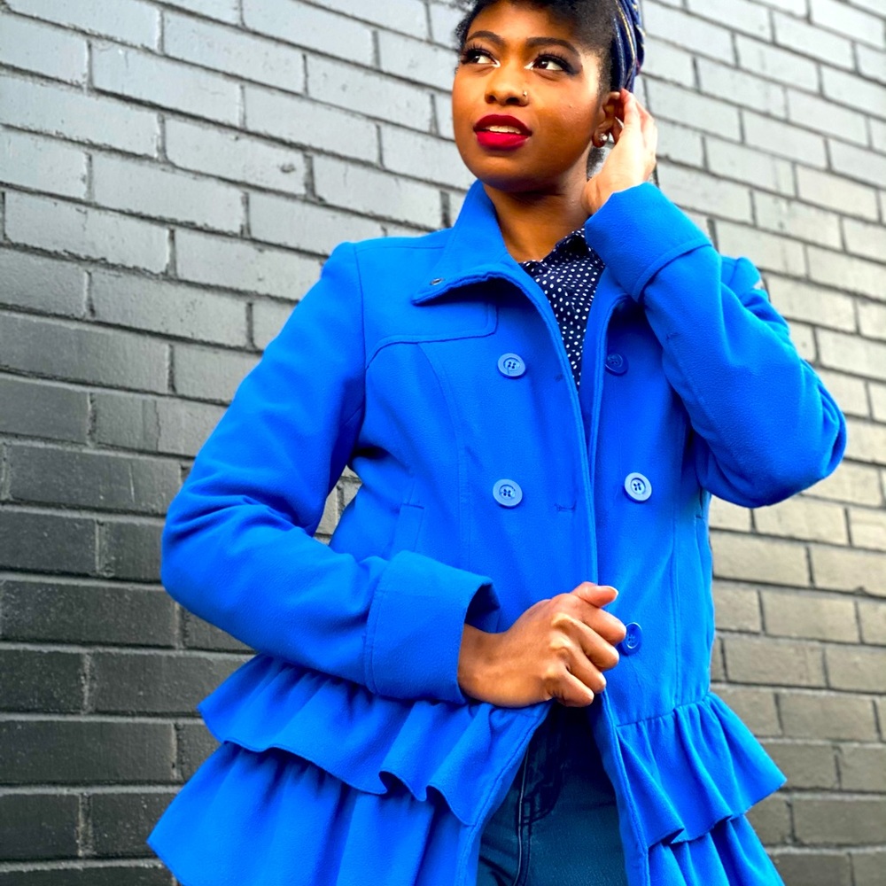 Blue, Ruffled Peacoat